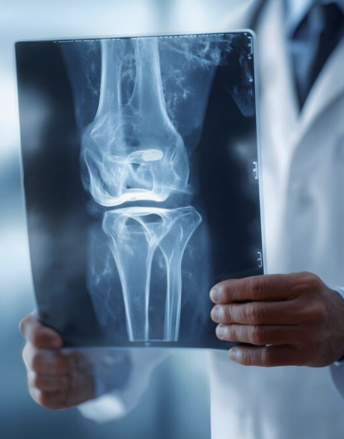 Knee radiograph on a viewing box, central imaging review for arthroplasty studies